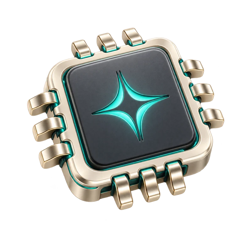 A graphite and teal AI microchip
