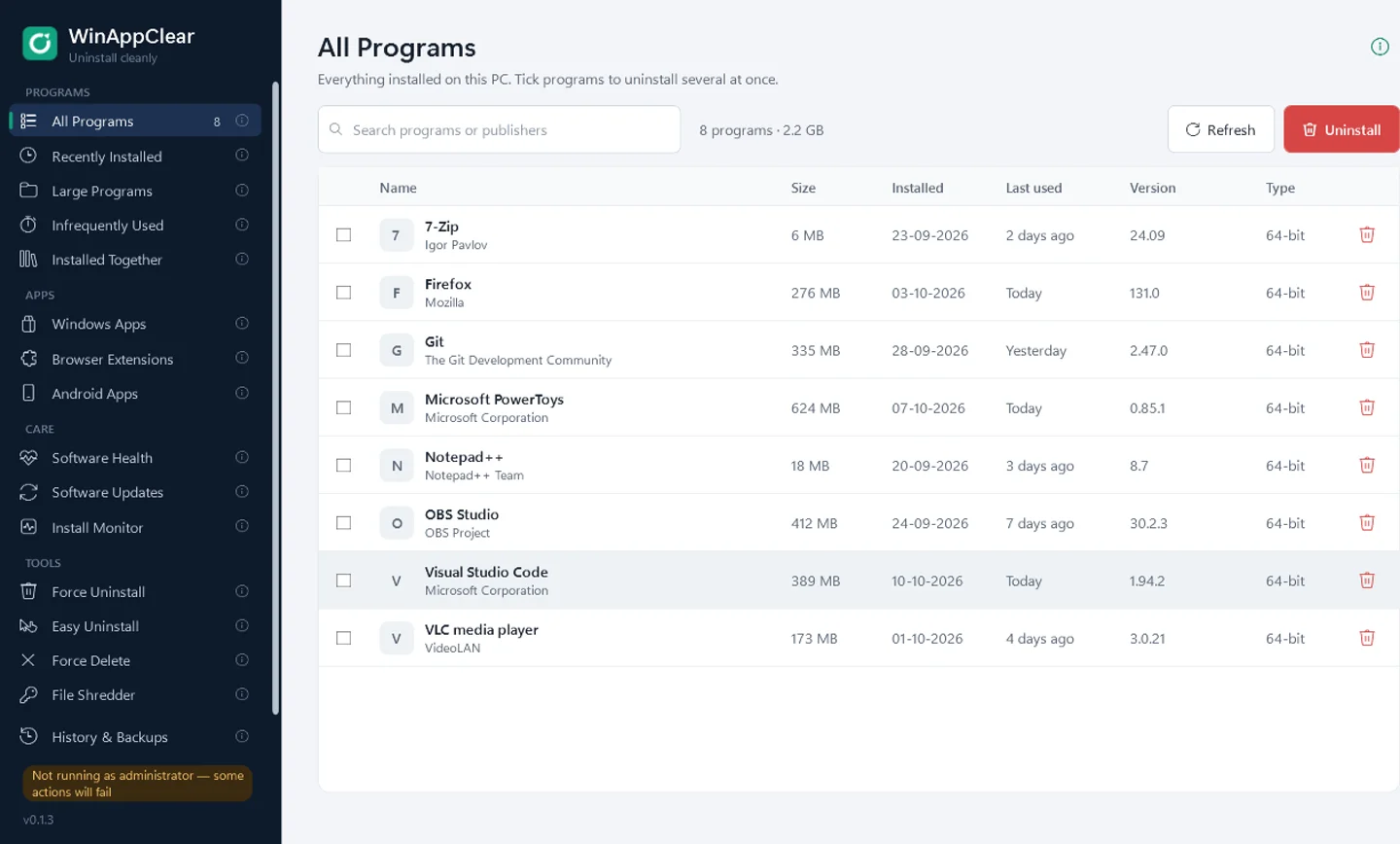 WinAppClear project preview